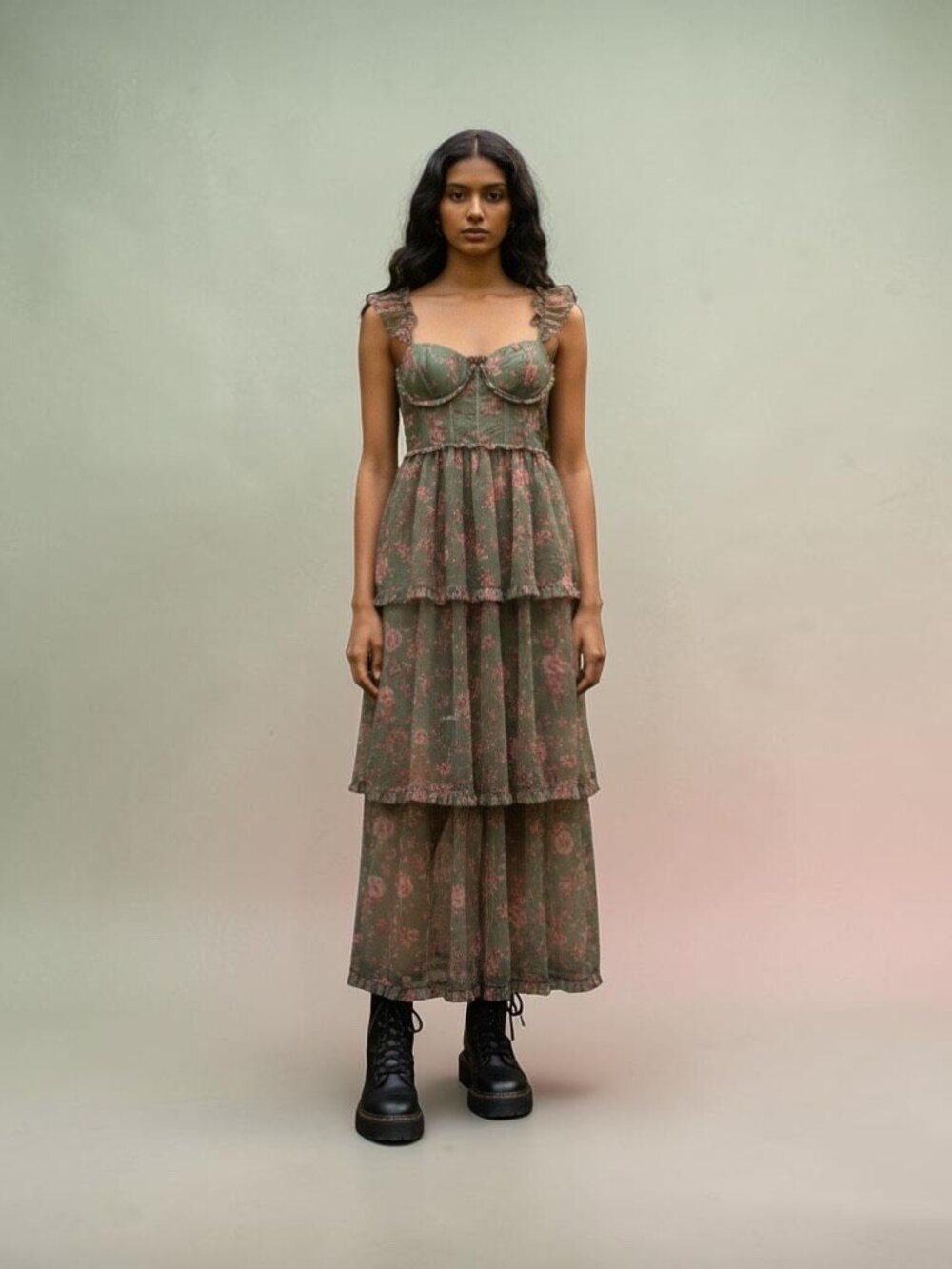 VICI Floral Corset Tiered Mesh Maxi Dress Cottagecore Fairycore Romantic Medium - Picture 3 of 10